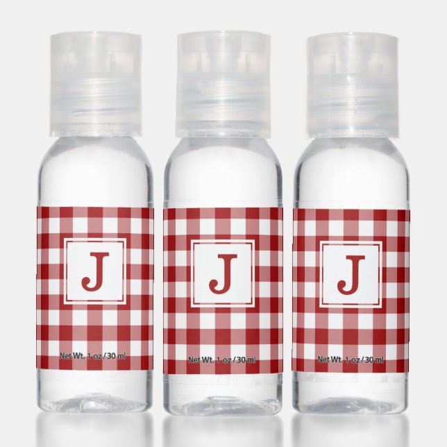 Monogram on Red and White Gingham Hand Sanitizer (Set)