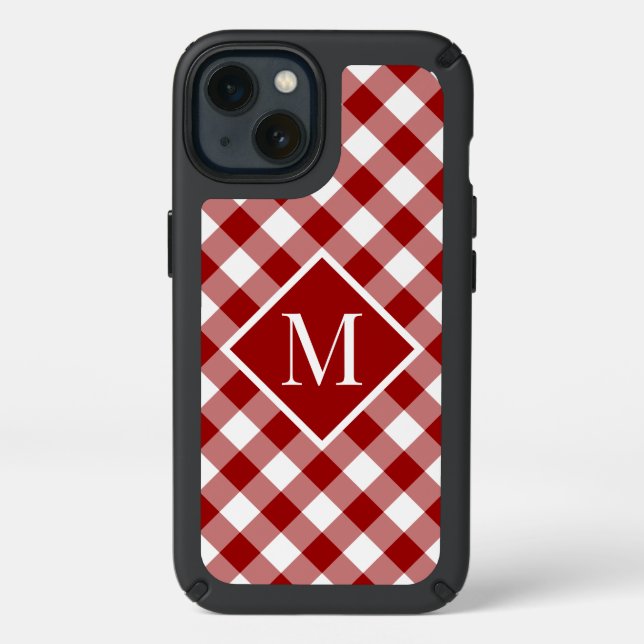Monogram on Red White Buffalo Check Speck iPhone 13 Case (Front)