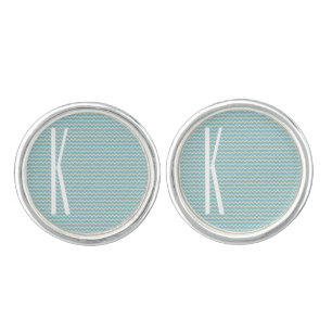 Monogram on Retro Blue Mini Chevron Pattern Cufflinks