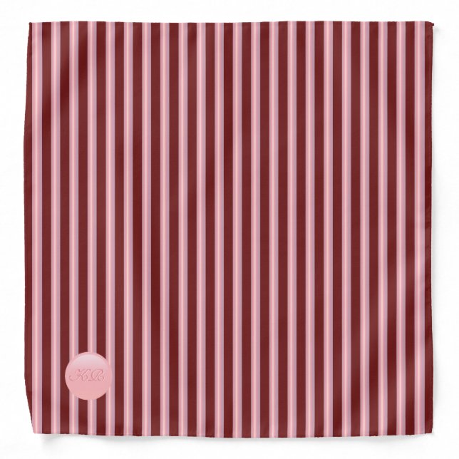 Monogram on rose pink disk and maroon stripes bandana (Front)