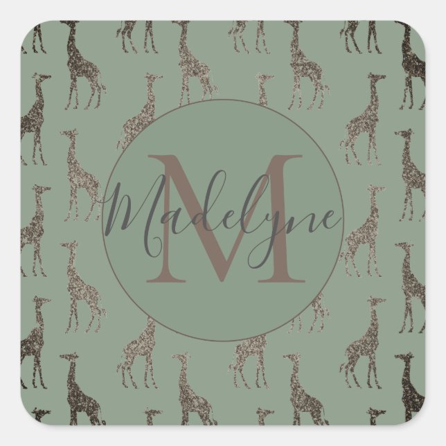 Monogram  on Sage Green Personalized Square Sticker (Front)