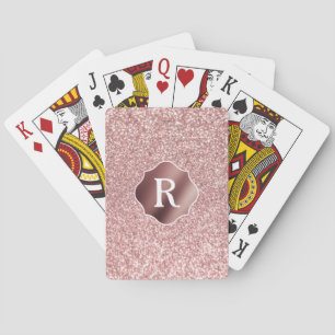 Monogram on Smooth Rose Gold Badge and Glitter Poker Cards