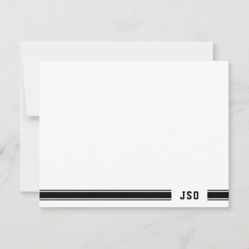 Monogram on Sporty Stripes Black  White Note Card