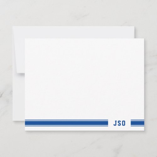Monogram on Sporty Stripes Deep Blue  White Note Card