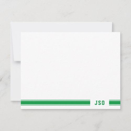 Monogram on Sporty Stripes Green  White Note Card