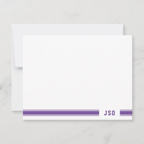Monogram on Sporty Stripes Purple  White Note Card