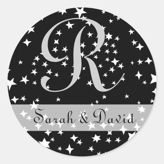 Monogram on Star Filled Background Classic Round Sticker (Front)
