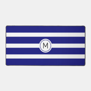 Monogram on Striped Blue & White Desk Mat