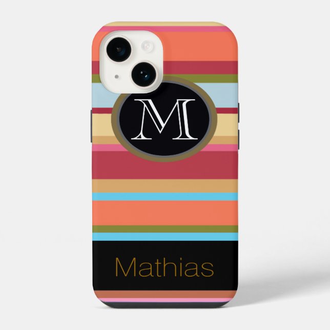 monogram on stripes iphone case (Back)