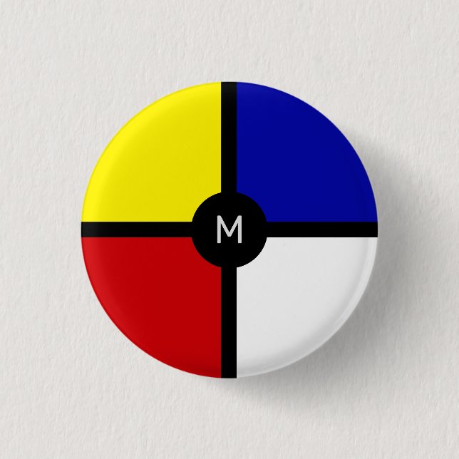 Monogram on Stylish Mondrian Inspired Art Button (Front)