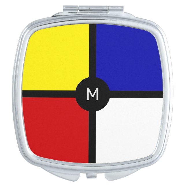Monogram on Stylish Mondrian Inspired Art Compact Mirror (Front)