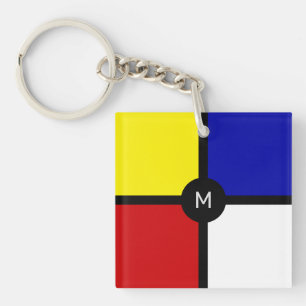 Monogram on Stylish Mondrian Inspired Art Keychain