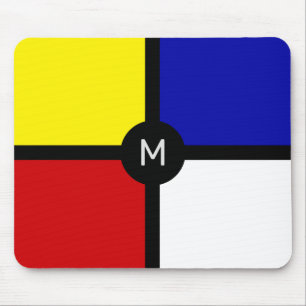 Monogram on Stylish Mondrian Inspired Art Mouse Pad