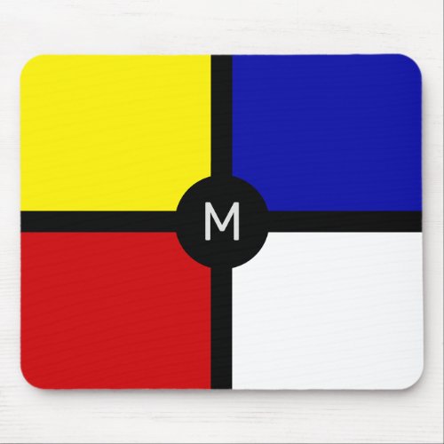 Monogram on Stylish Mondrian Inspired Art Mouse Pad