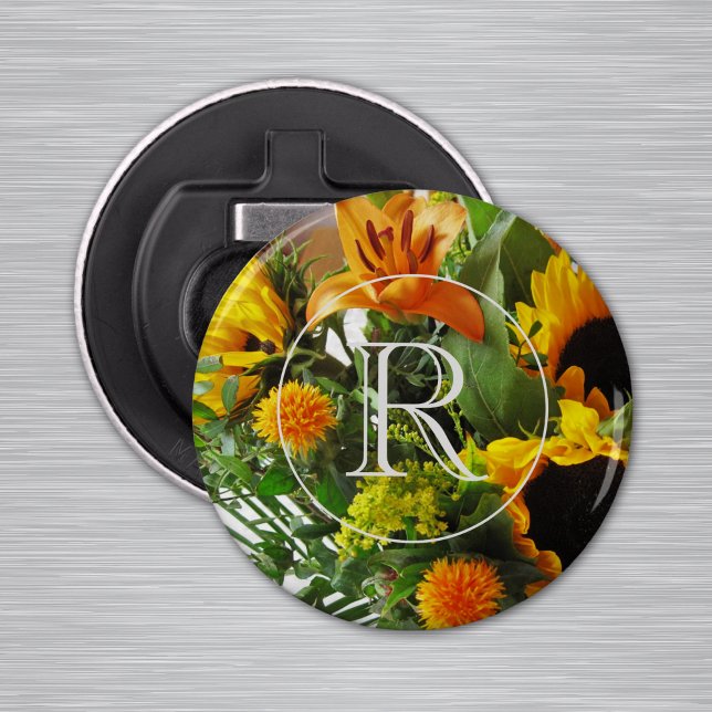 Monogram on Sunflower 2.25-in Magnet Bottle Opener (Creator Uploaded)