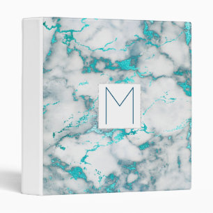 monogram on teal marble 3 ring binder