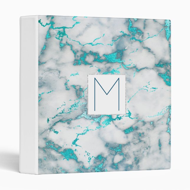 monogram on teal marble 3 ring binder (Front/Spine)