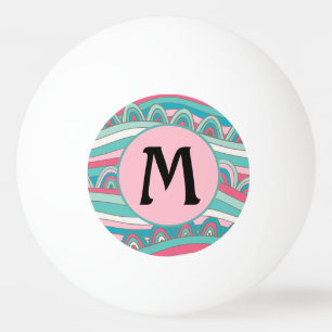 Monogram on Trendy Wavy Background Ping Pong Ball