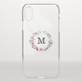 Monogram on Watercolor Flowers & Butterfly iPhone X Case