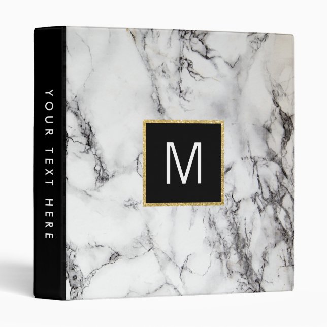 monogram on  white marble stone binder (Front/Spine)