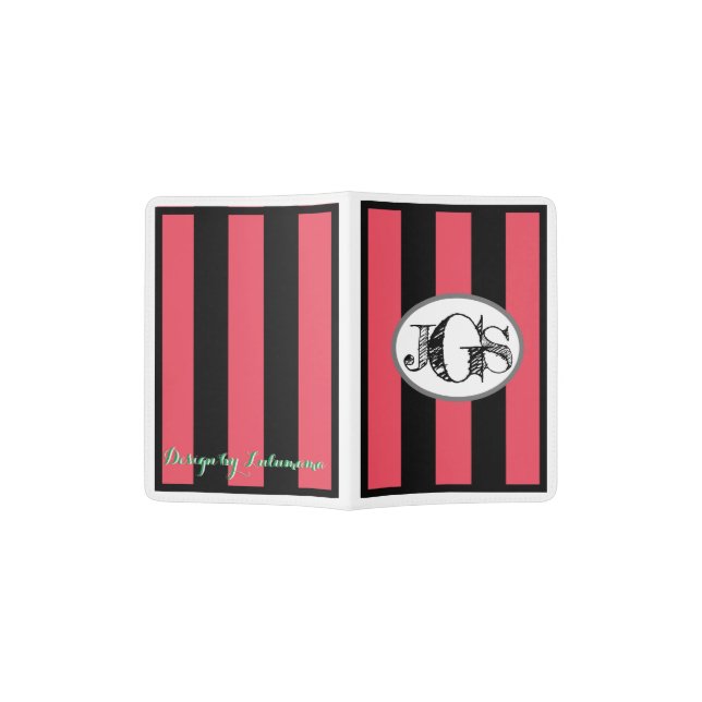 MONOGRAM on WHITE w/WATERMELON & BLACK Stripes Passport Holder (Opened)