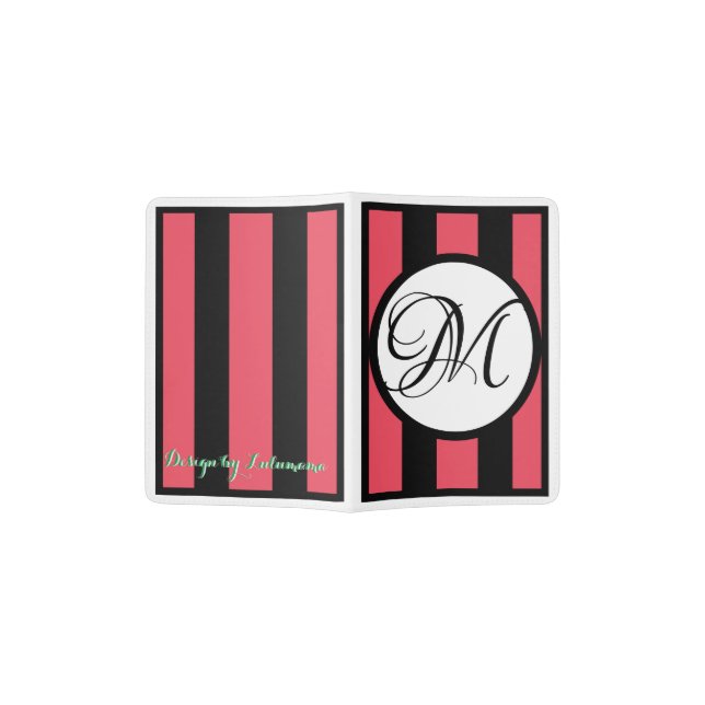 MONOGRAM on WHITE w/WATERMELON & BLACK Stripes Passport Holder (Opened)
