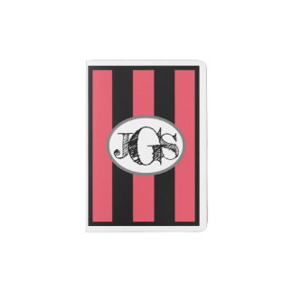 MONOGRAM on WHITE w/WATERMELON & BLACK Stripes Passport Holder