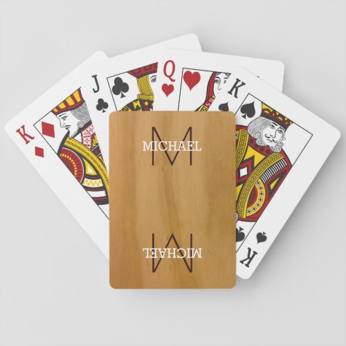 monogram on wood poker cards
