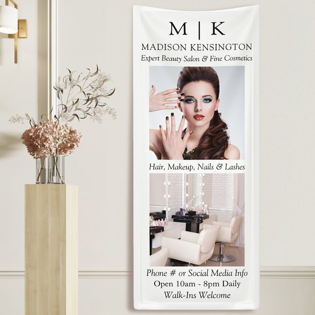 Monogram or Add Logo 2 Photo Business Banner (Edit to Customize text, colors and more)