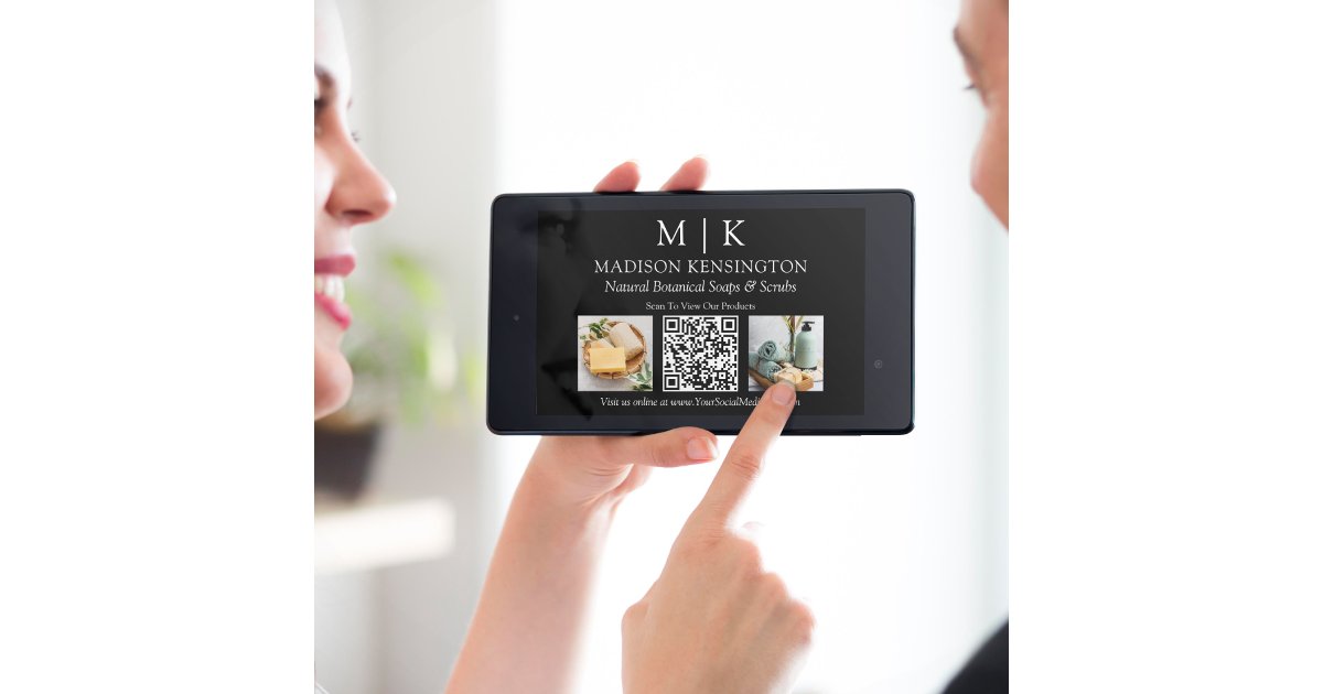 Monogram or Add Logo Business 2 Photo QR Code Card | Zazzle