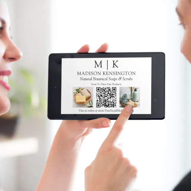 Monogram or Add Logo Business 2 Photos QR Code Card | Zazzle