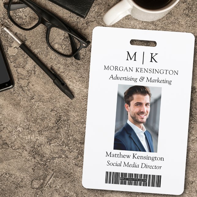 Monogram or Add Logo Business Barcode Photo Badge (Edit to Customize text, colors and more)