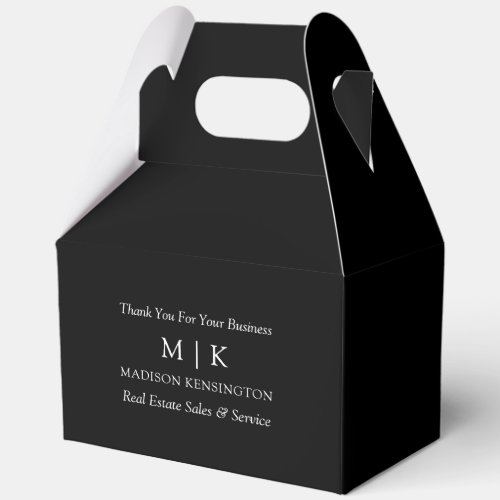 Monogram or Add Logo Business Black Gable Favor Boxes