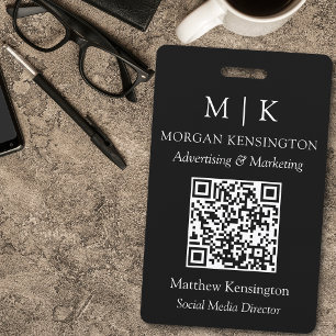 Monogram or Add Logo Business Black QR Code Badge