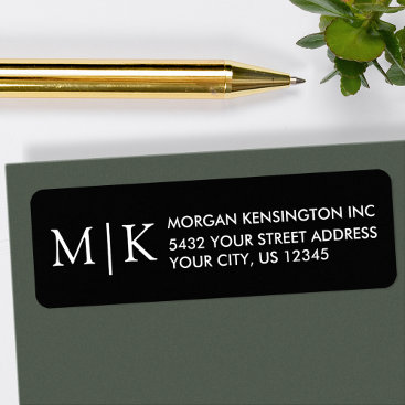 Monogram or Add Logo Business Black Return Address Label