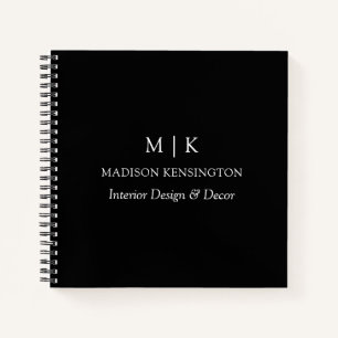 Monogram or Add Logo Business Black Square Notebook