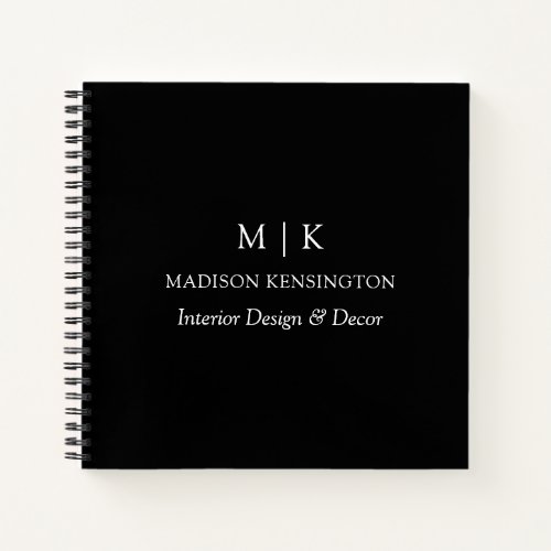 Monogram or Add Logo Business Black Square Notebook