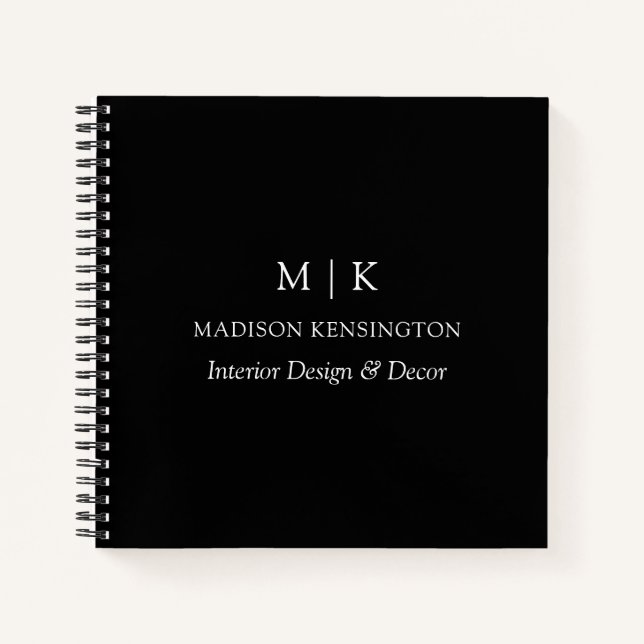 Monogram or Add Logo Business Black Square Notebook (Front)