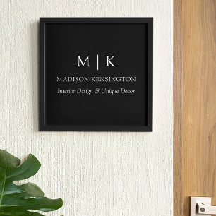 Monogram or Add Logo Business Black Wall Tile