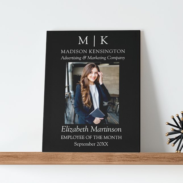 Monogram or Add Logo Business Employee Award Acrylic Photo Tile (Edit to Customize text, colors and more)