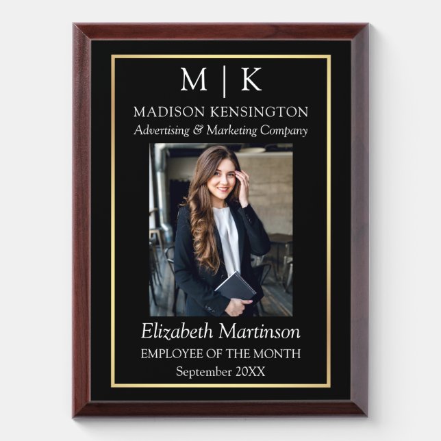 Monogram or Add Logo Business Employee Gold Award Plaque (Vertical)