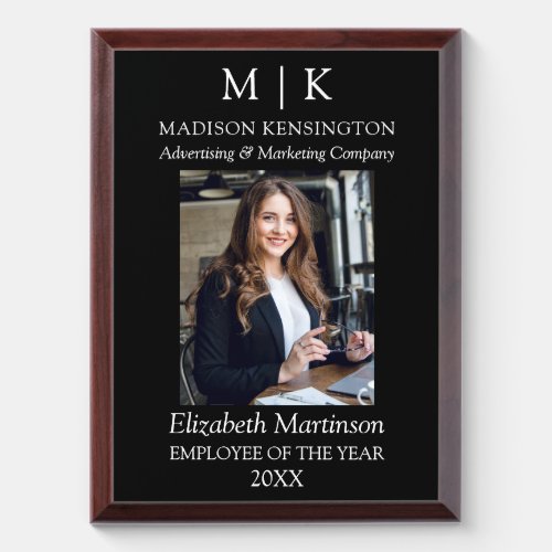 Monogram or Add Logo Business Employee of The Year Award Plaque