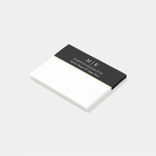 Monogram or Add Logo Business Gold Black Post_it Notes