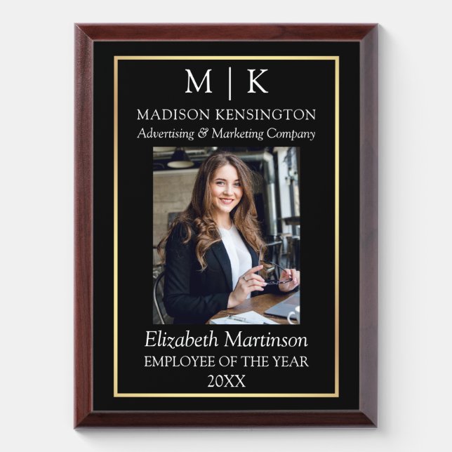 Monogram or Add Logo Business Gold Employee Award Plaque (Vertical)