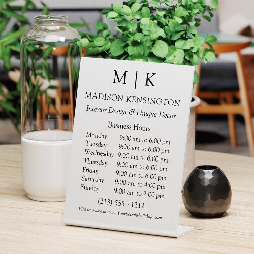 Monogram or Add Logo Business Hours Pedestal Sign