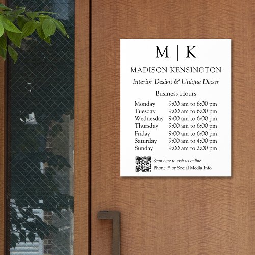 Monogram or Add Logo Business Hours QR Code Acrylic Photo Tile