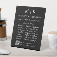 Monogram or Add Logo Business Hours QR Code Black