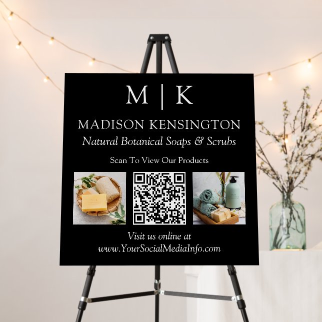 Monogram or Add Logo Business QR 2 Photos Black Foam Board (In Situ (Stand))