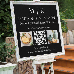 Monogram or Add Logo Business QR 2 Photos Black Poster