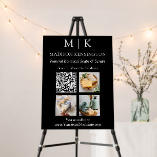 Monogram or Add Logo Business QR 3 Photos Black Foam Board